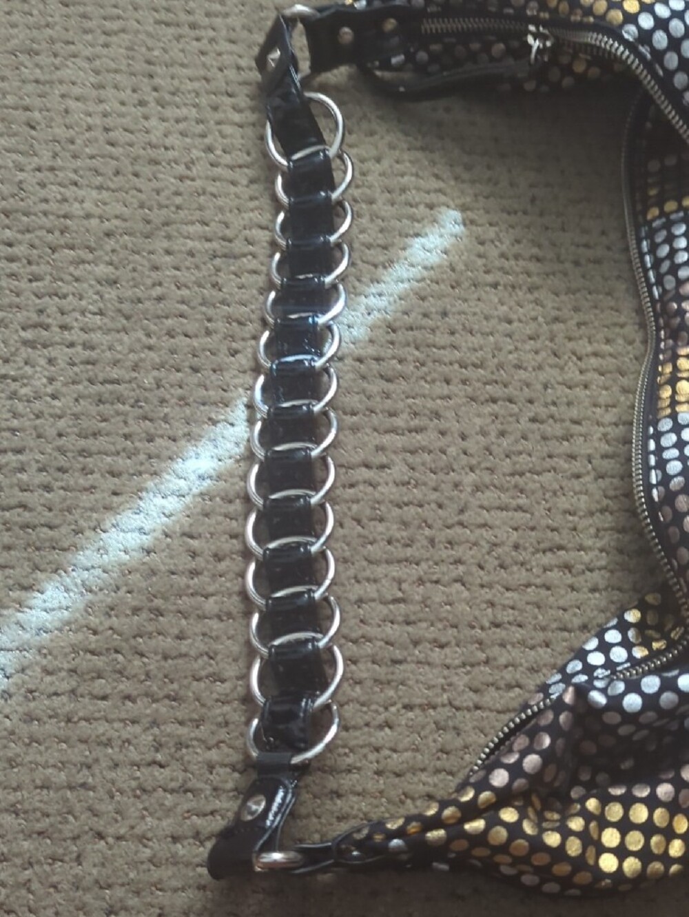 Metallic Dot-Pattern Shoulder Bag in Black and Gold - Picture 3 of 5